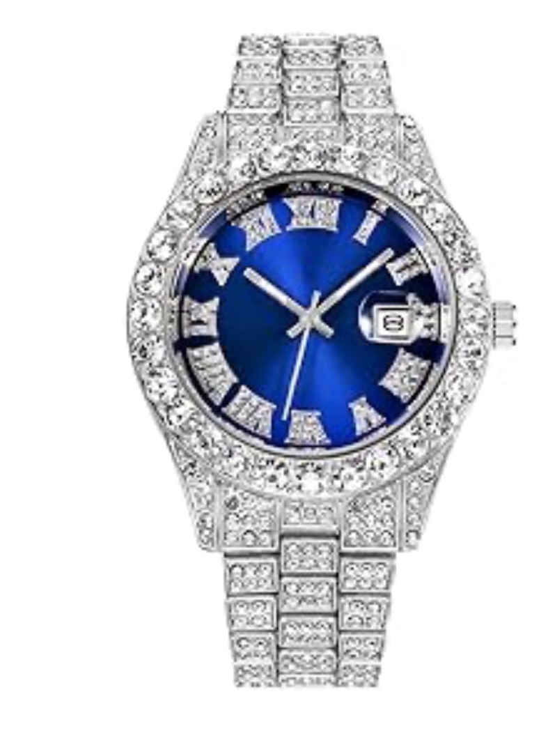 Womens Silver Crystal Bracelet Watch With Blue Dial